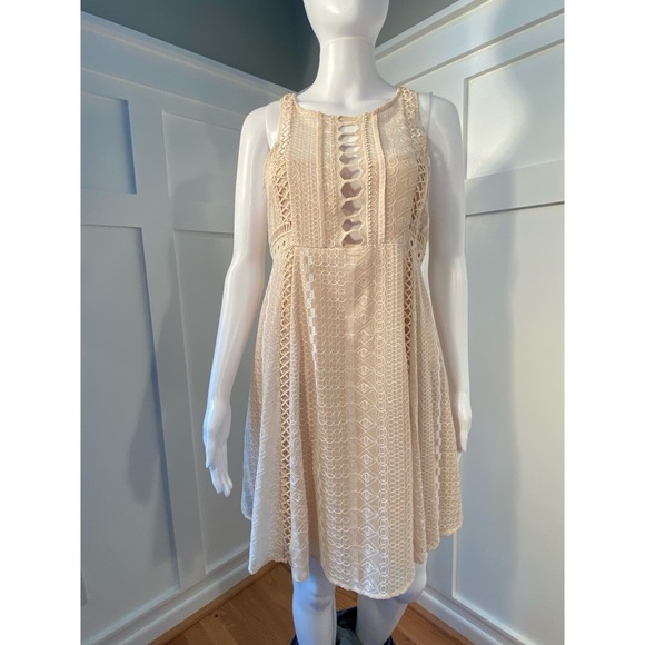 Free People Wherever You Go Mini Dress Ivory* Boho Chic with Crochet Detail WD20 - Picture 7 of 13